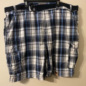 New NWT The Foundry Blue White Plaid Belted Chino Shorts Size‎ 50 Waist